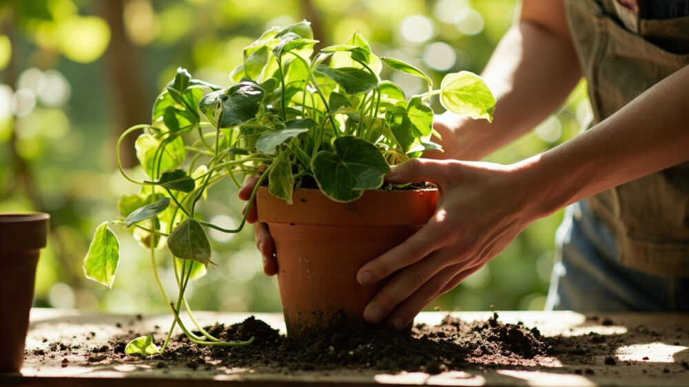 how to repot pothos